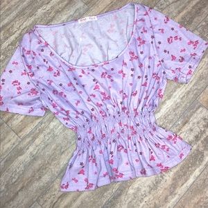 Romwe floral print purple cropped blouse